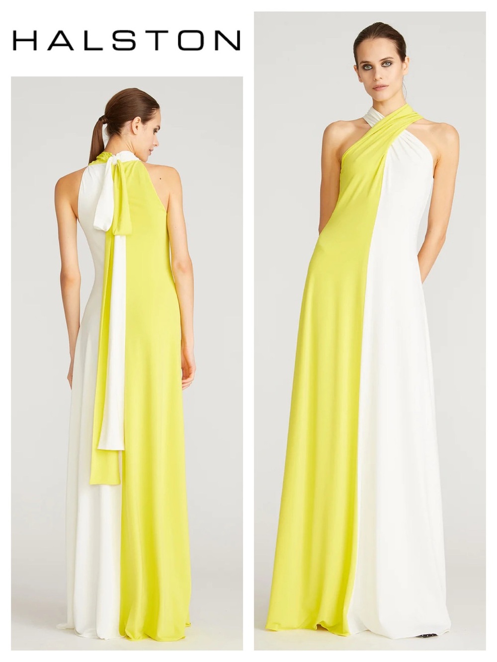HALSTON Dian Two-Tone Draped Jersey Gown